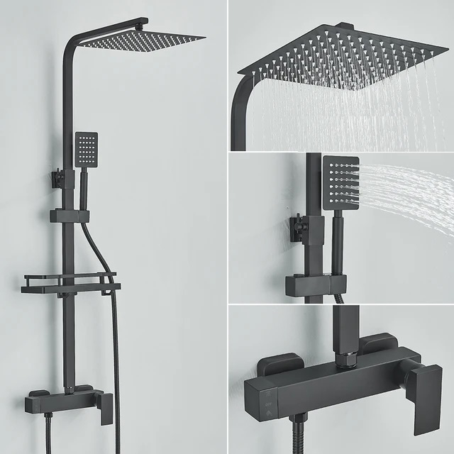 Coloană de duș reglabilă negru mat cu pălărie 20 cm și 2 funcții [5]