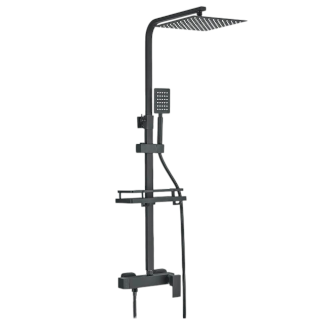 Coloană de duș reglabilă negru mat cu pălărie 20 cm și 2 funcții [1]