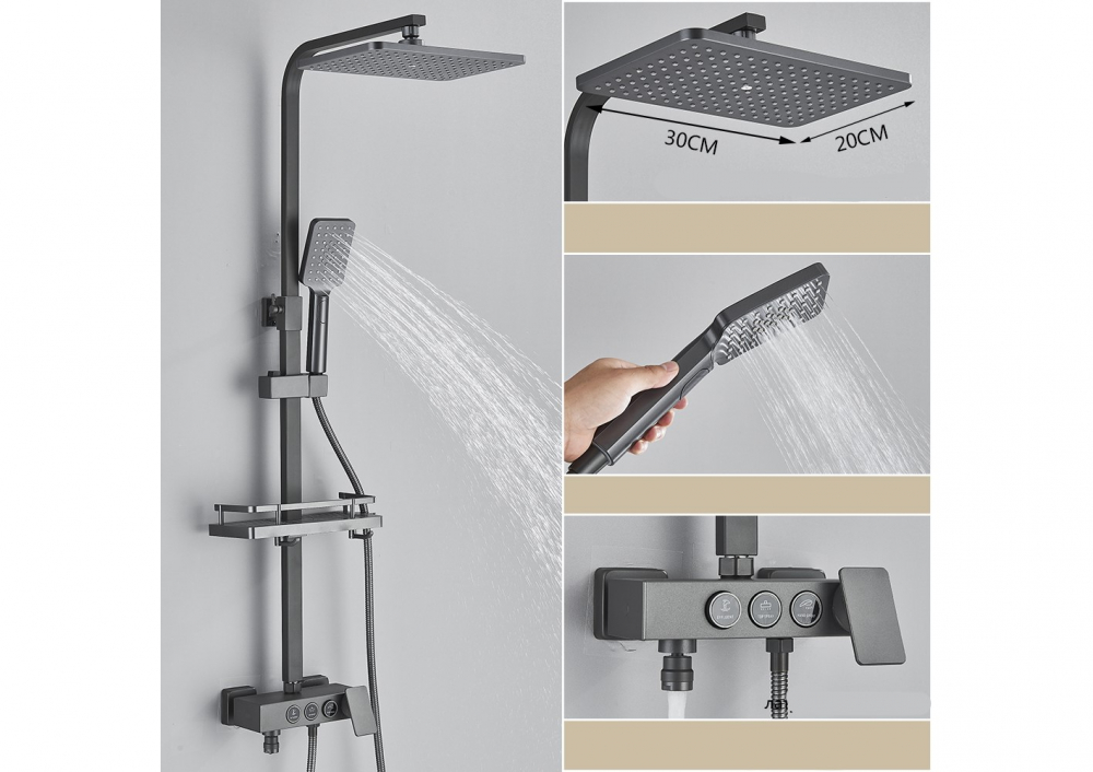 Coloană de duș reglabilă gri antracit 30 cm cu 3 funcții premium [1]