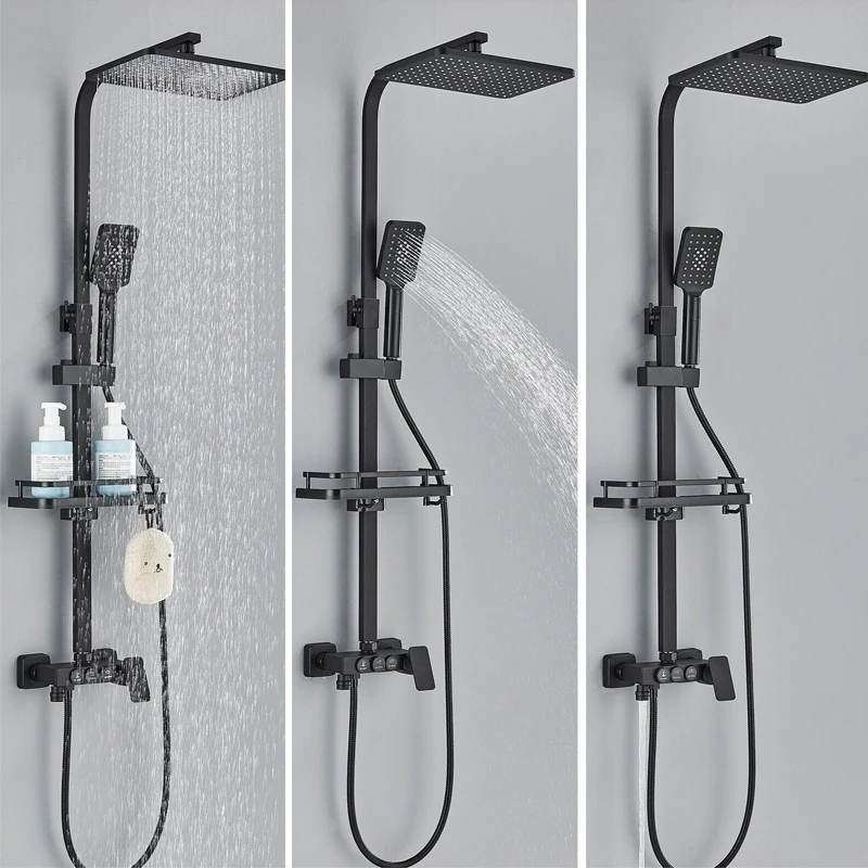 Coloană de duș negru mat reglabilă 73-116 cm, para 30 cm ploaie, 3 funcții [1]