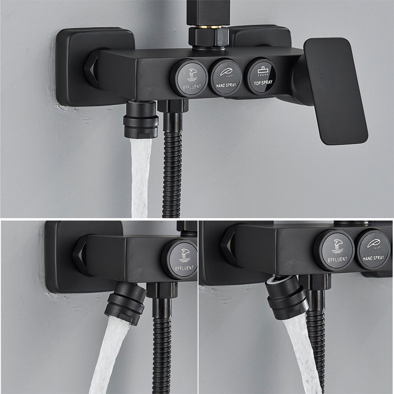 Coloană de duș negru mat reglabilă 73-116 cm, para 30 cm ploaie, 3 funcții [6]