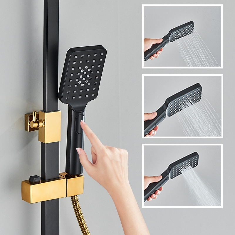 Coloană de duș auriu lucios și negru mat cu LCD și termostat, 30 cm [3]