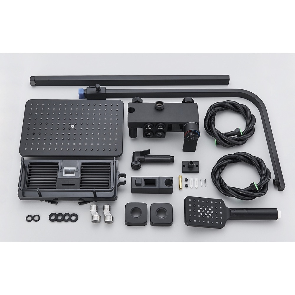 Coloană de duș negru mat cu LCD și termostat, 30 cm [7]