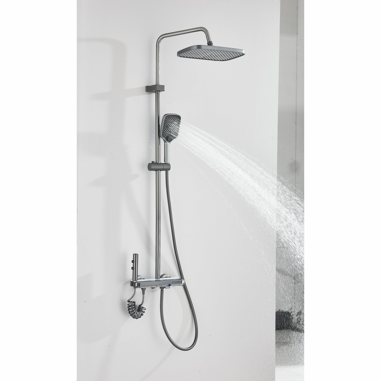 Sistem de duș negru mat cu afișaj digital, palărie Rainfall 30 cm și 4 funcții [16]