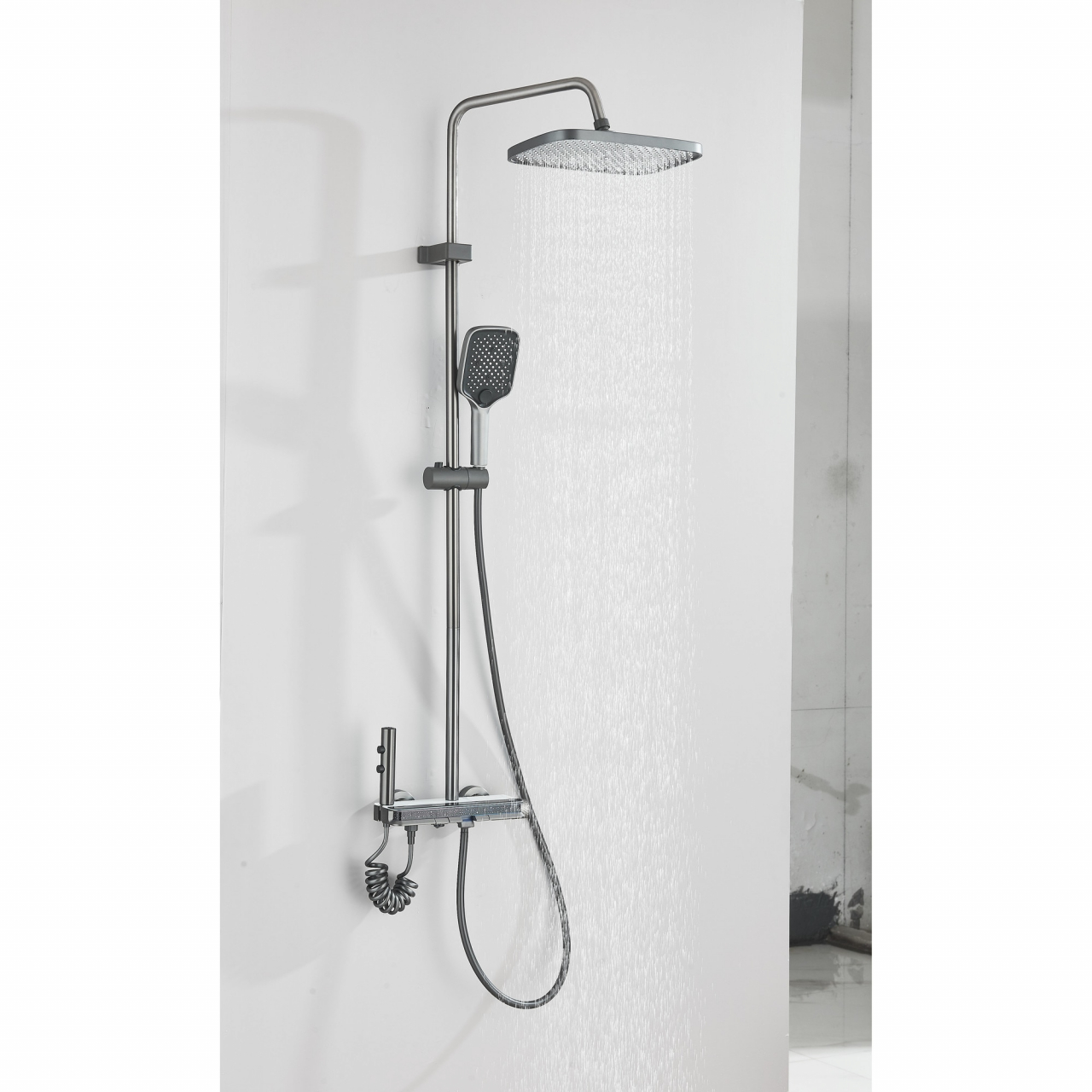 Sistem de duș negru mat cu afișaj digital, palărie Rainfall 30 cm și 4 funcții [3]