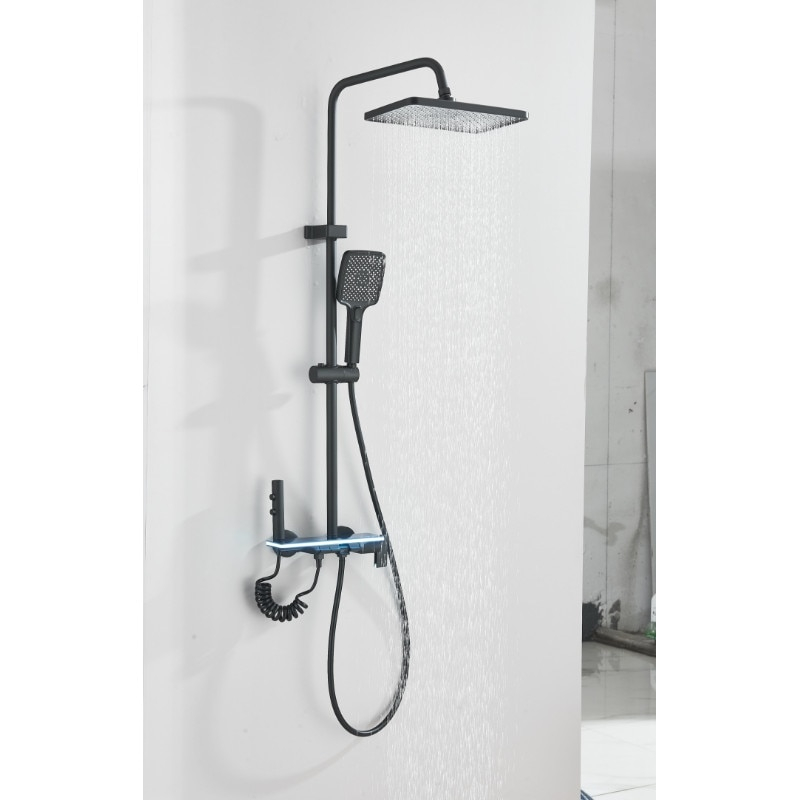 Sistem de duș negru mat cu afișaj digital, palărie Rainfall 30 cm și 4 funcții [8]