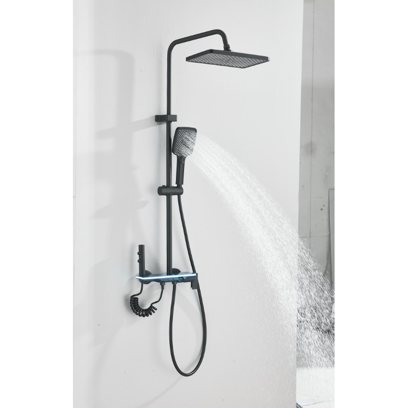 Sistem de duș negru mat cu afișaj digital, palărie Rainfall 30 cm și 4 funcții [7]