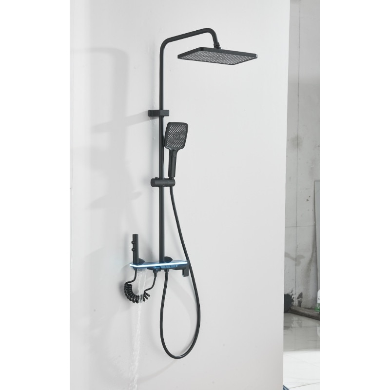 Sistem de duș negru mat cu afișaj digital, palărie Rainfall 30 cm și 4 funcții [9]