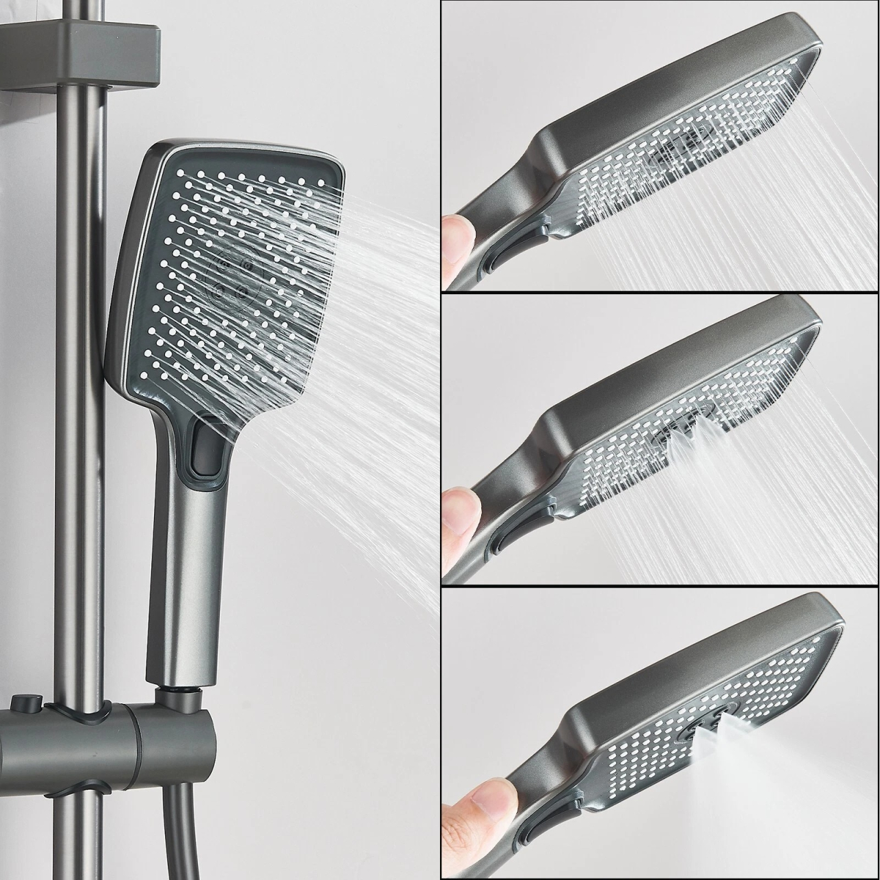 Coloană de Duș BisDesign®, Aluminiu Premium, Gri Grafit, Sticlă Neagră, Pălărie 28 cm, 4 Funcții, Afișaj Temperatură [4]