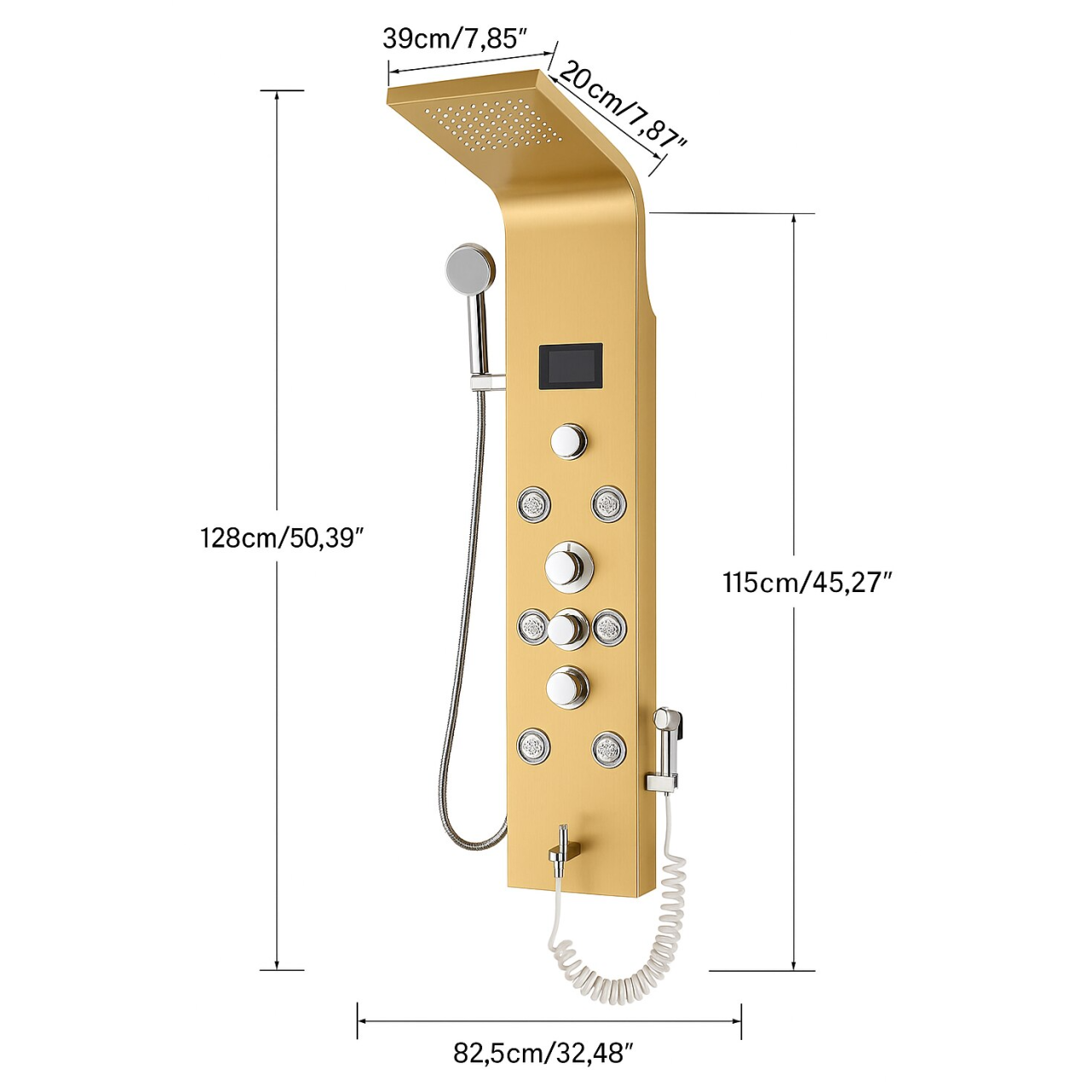 Panel de Duș BisDesign® Auriu Periat cu LED și Display Digital, 128 cm, Funcție SPA și Cascadă [13]