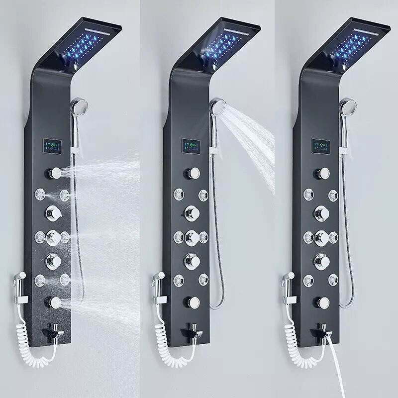 Panel de duș BisDesign® negru metalizat cu LED, display digital, funcție ploaie, cascadă și hidromasaj SPA [3]