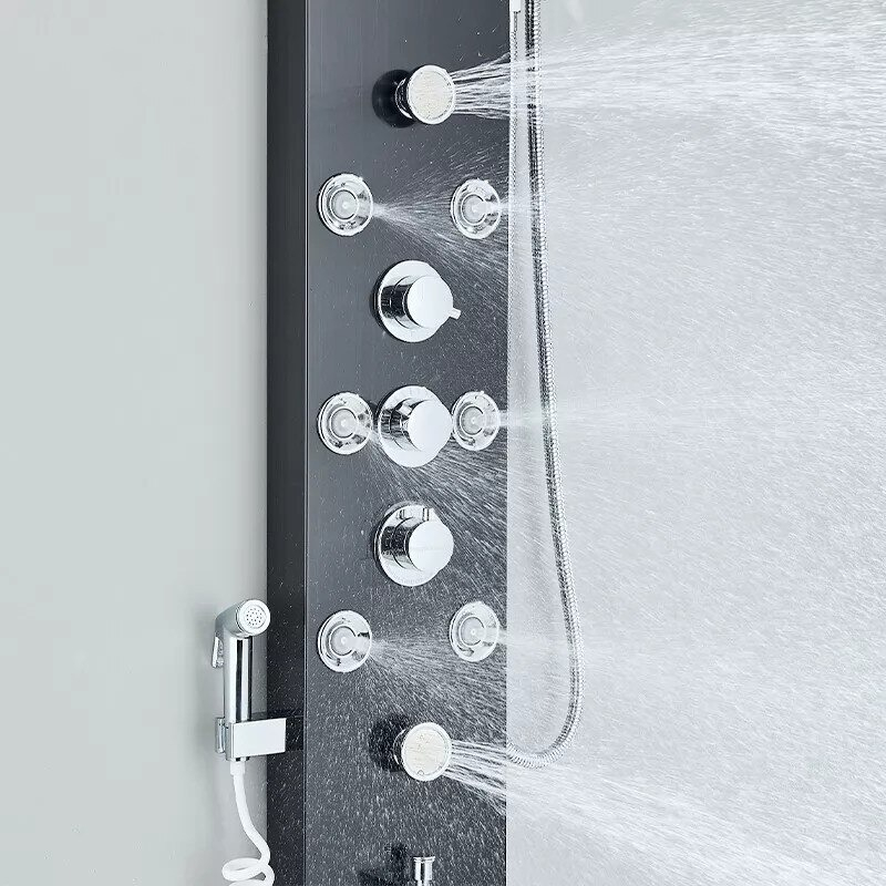 Panel de duș BisDesign® negru metalizat cu LED, display digital, funcție ploaie, cascadă și hidromasaj SPA [9]