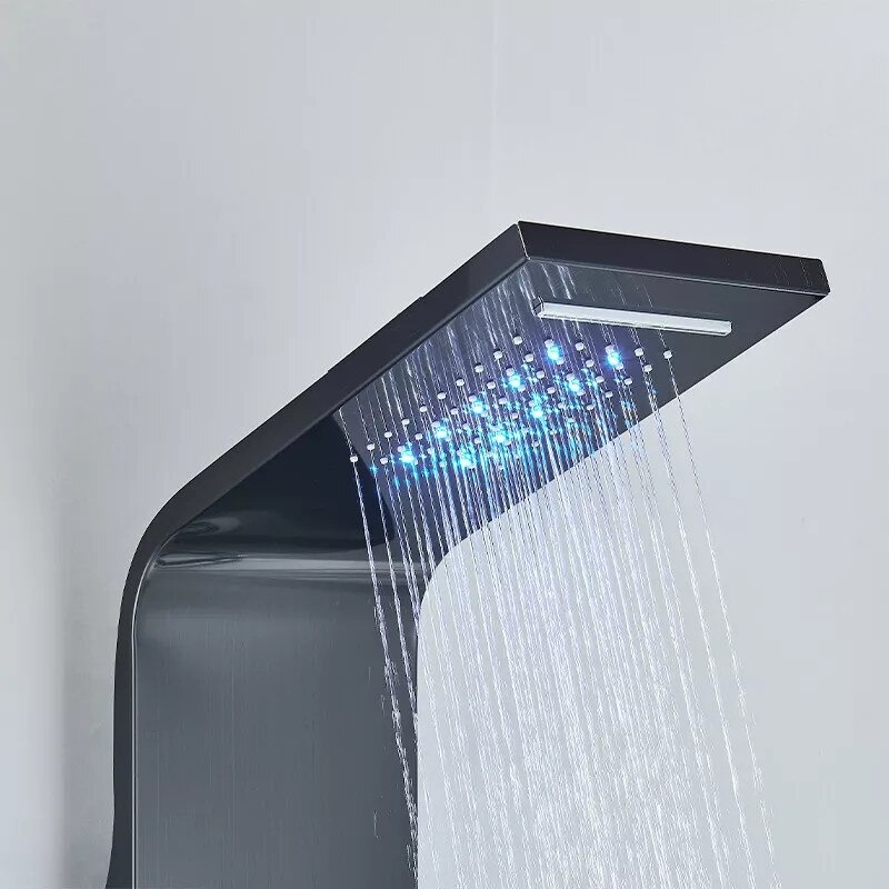 Panel de duș BisDesign® negru metalizat cu LED, display digital, funcție ploaie, cascadă și hidromasaj SPA [5]