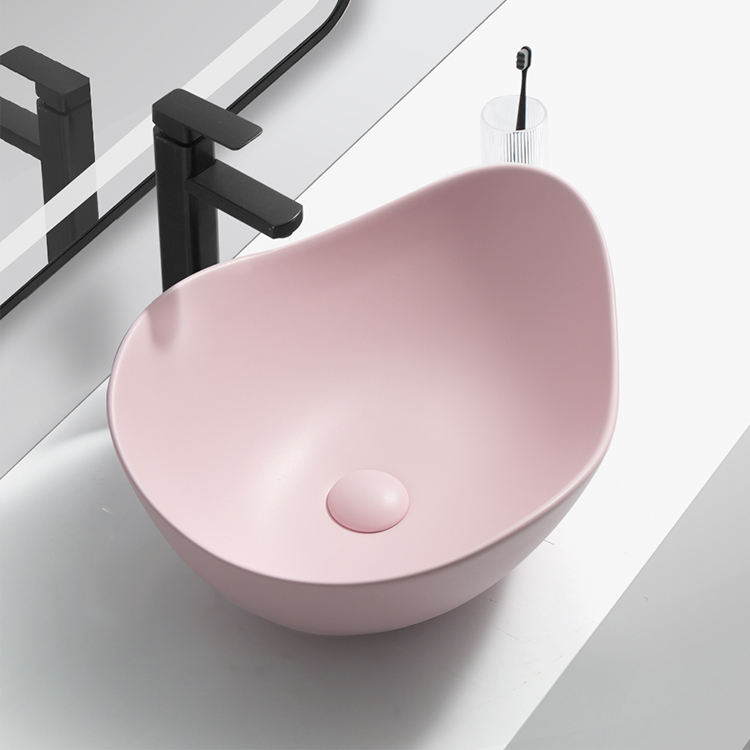 Lavoar chiuveta baie pe blat BisDesign ceramica roz mat asimetric [3]