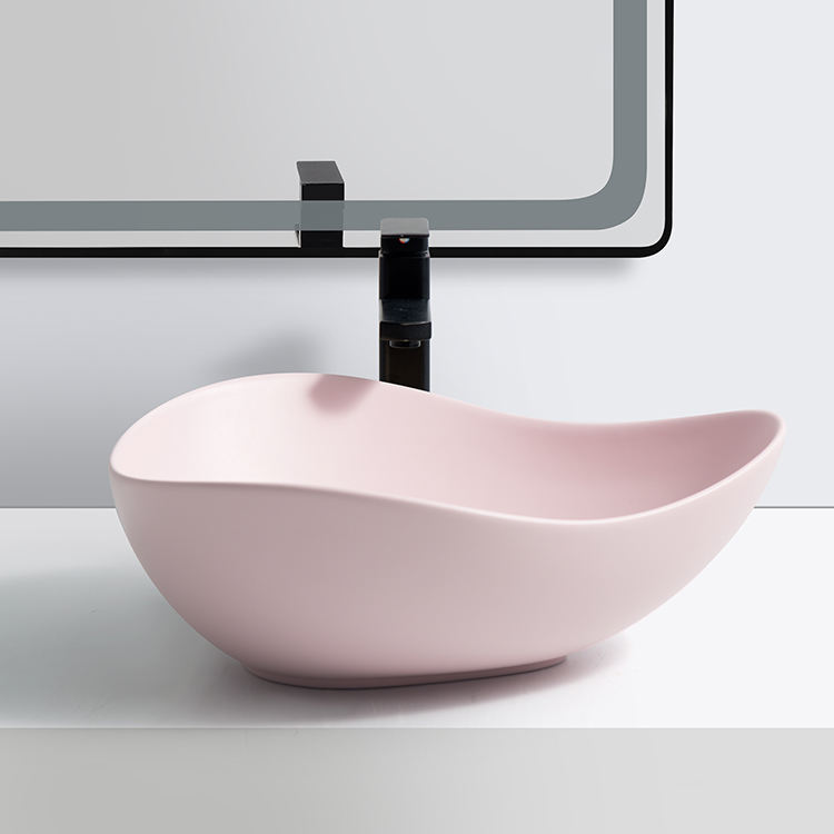 Lavoar chiuveta baie pe blat BisDesign ceramica roz mat asimetric [2]