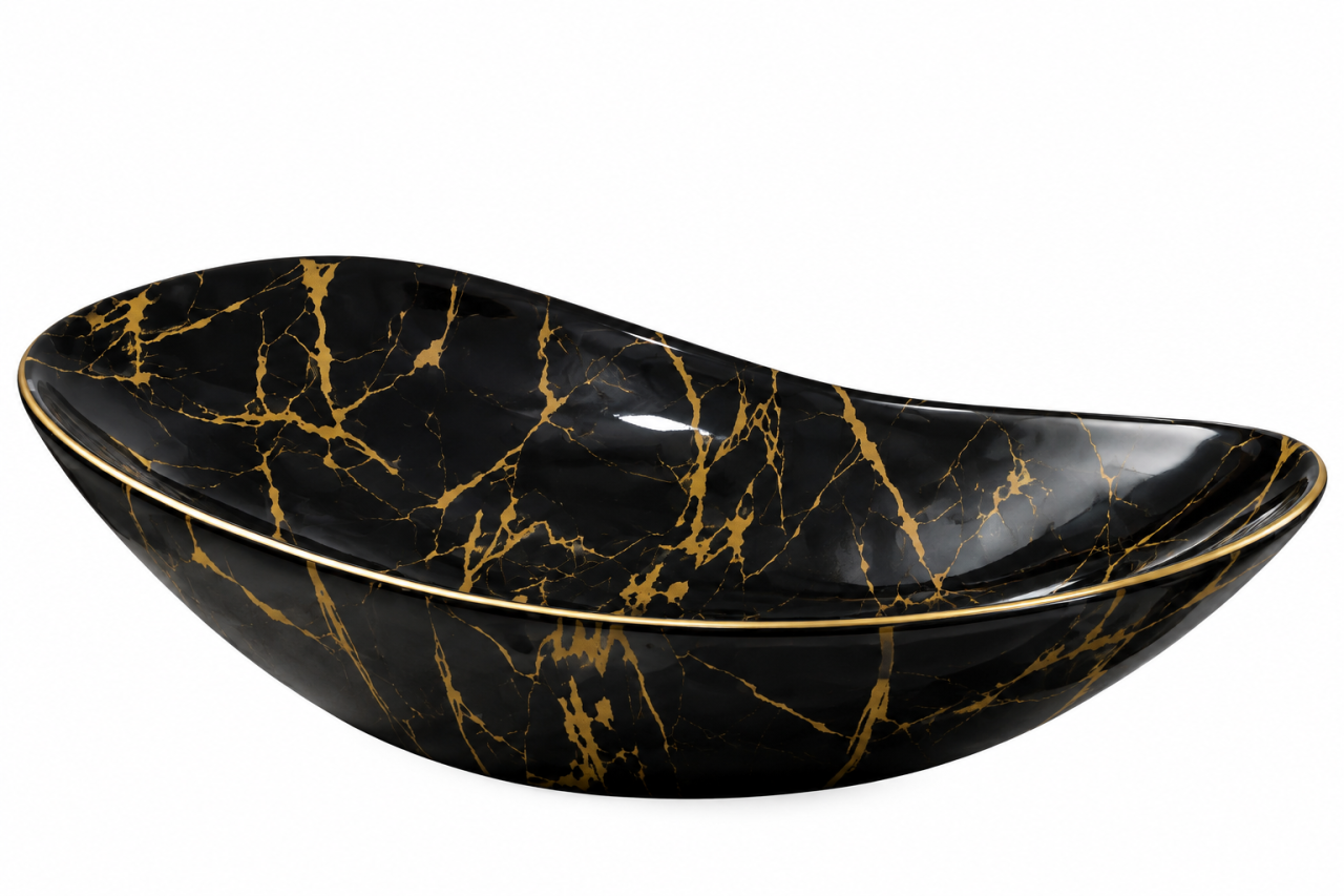 Lavoar ceramic oval asimetric BisDesign negru auriu 620x365x160 mm [5]