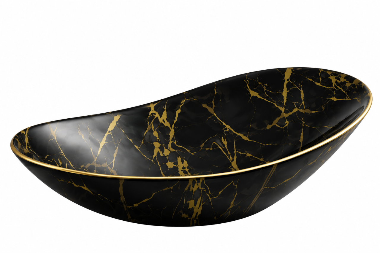 Lavoar ceramic oval asimetric BisDesign negru auriu 620x365x160 mm [4]