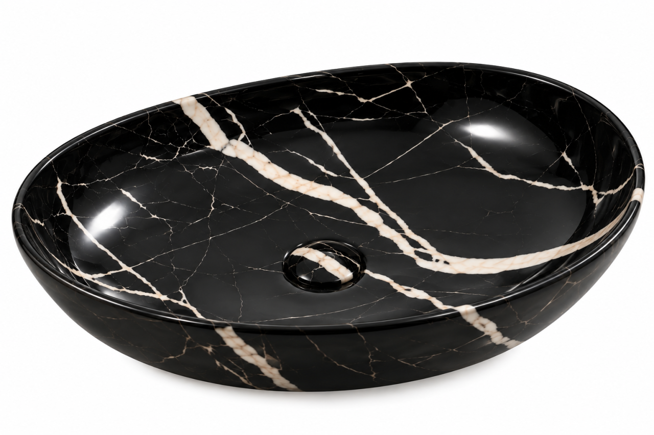 Lavoar ceramic negru marmorat oval BisDesign 515x400x130 mm [5]