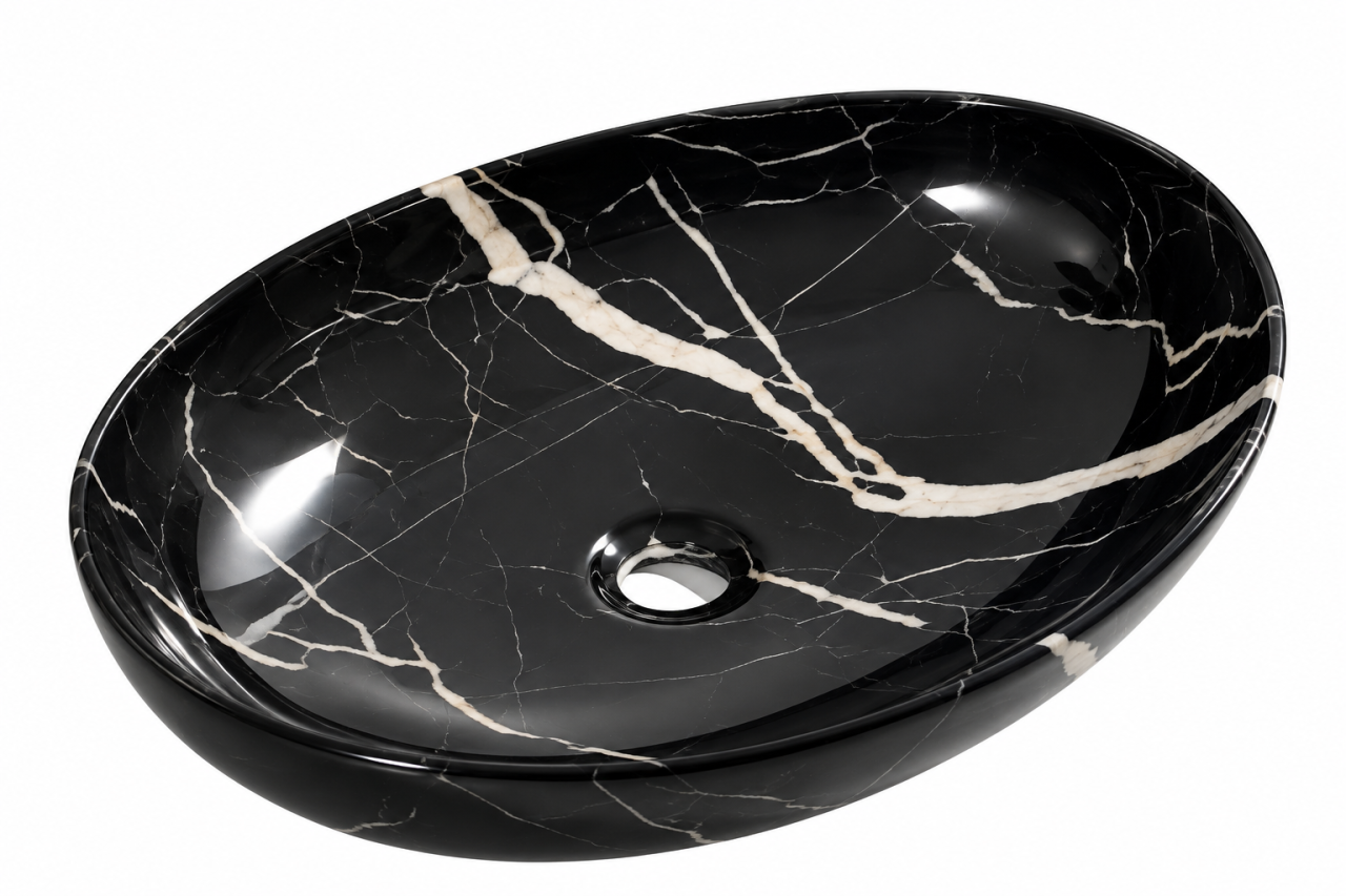 Lavoar ceramic negru marmorat oval BisDesign 515x400x130 mm [4]