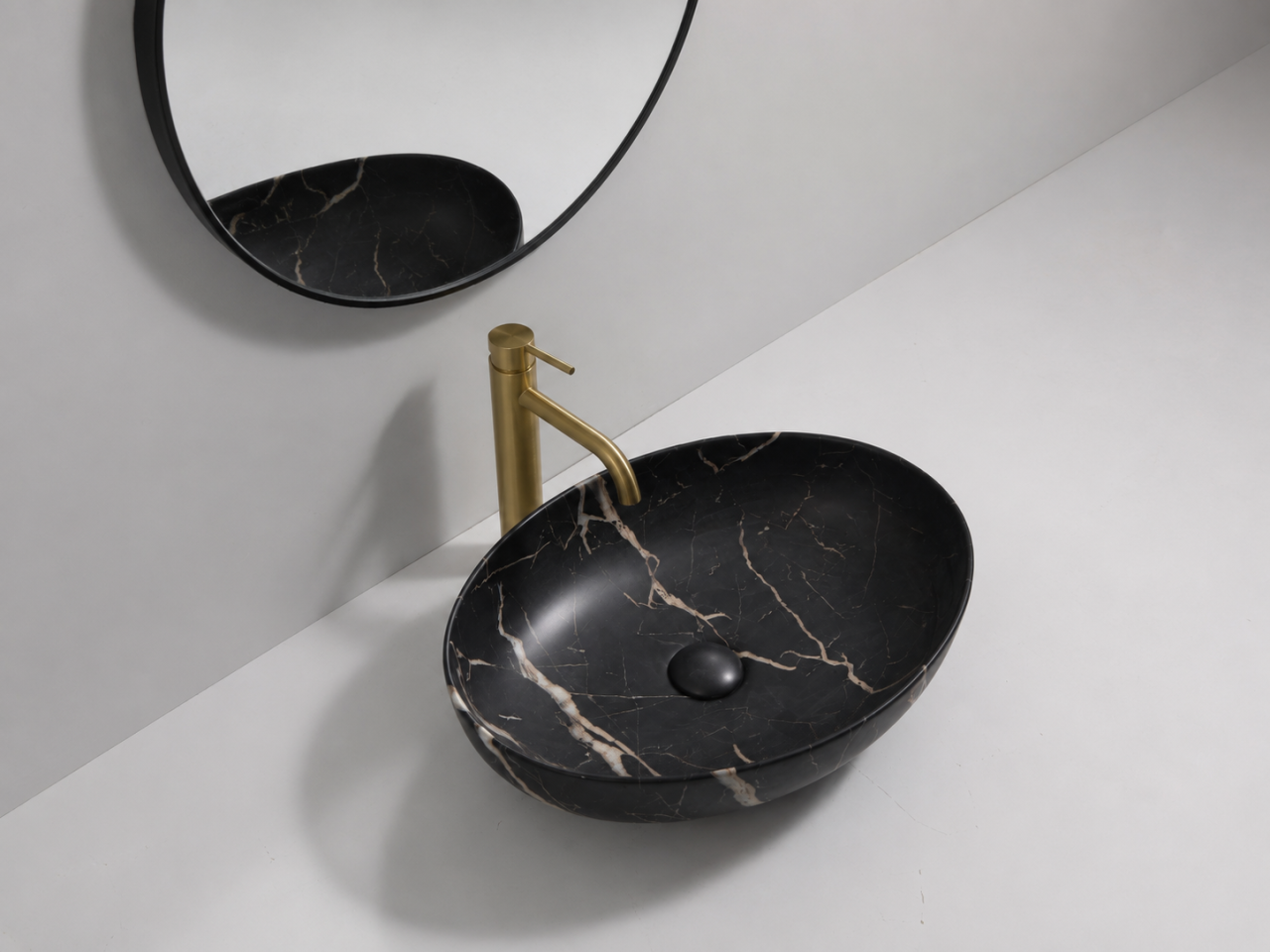 Lavoar ceramic negru marmorat oval BisDesign 515x400x130 mm [3]