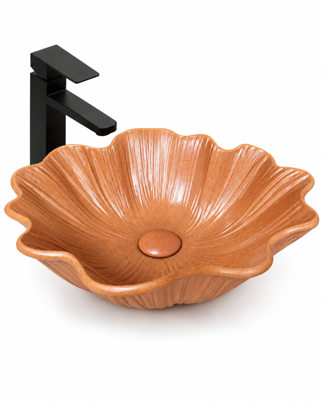 Lavoar BISDesign din Piatra Compozita Portocaliu Floral cu Ventil Inclus 480x400x170 mm [3]