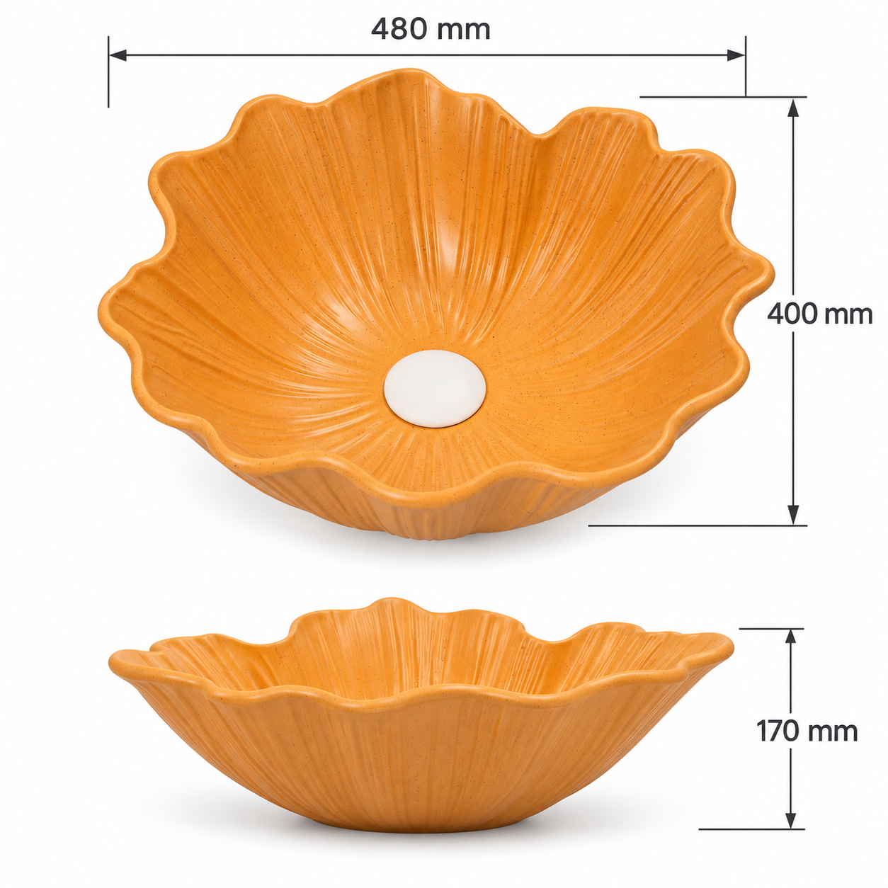 Lavoar BISDesign din Piatra Compozita Portocaliu Floral cu Ventil Inclus 480x400x170 mm [6]