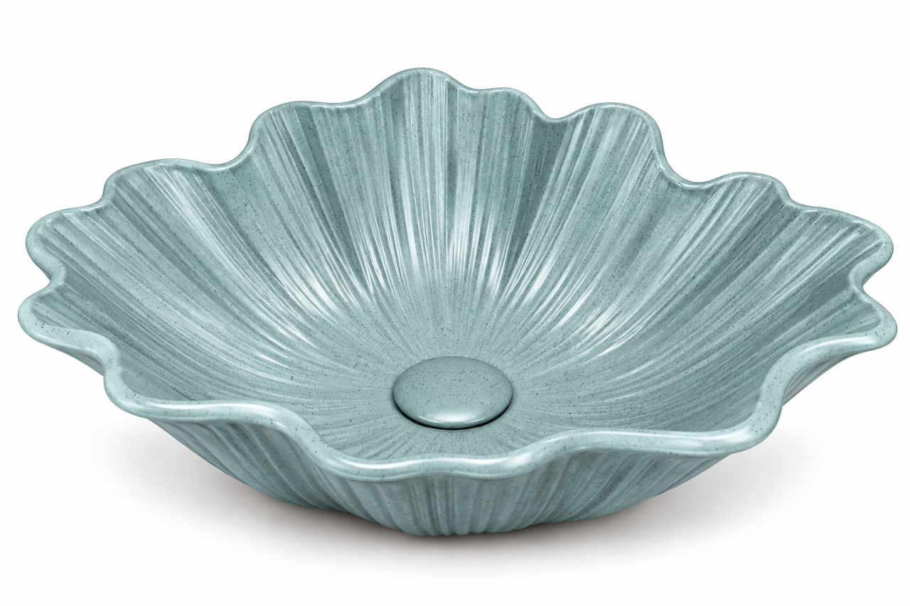 Lavoar BISDesign din Piatra Compozita Verde Sage Deschis Floral cu Ventil Inclus 480x400x170 mm [3]
