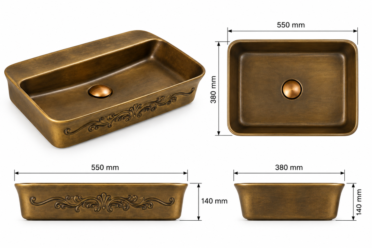 Lavoar Ceramic BisDesign Bronz Antichizat Dreptunghiular Baroc 550x380x140 mm [7]