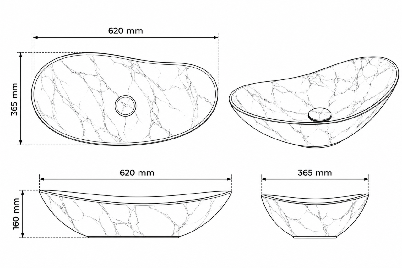 Lavoar ceramic oval asimetric BisDesign negru auriu 620x365x160 mm [6]