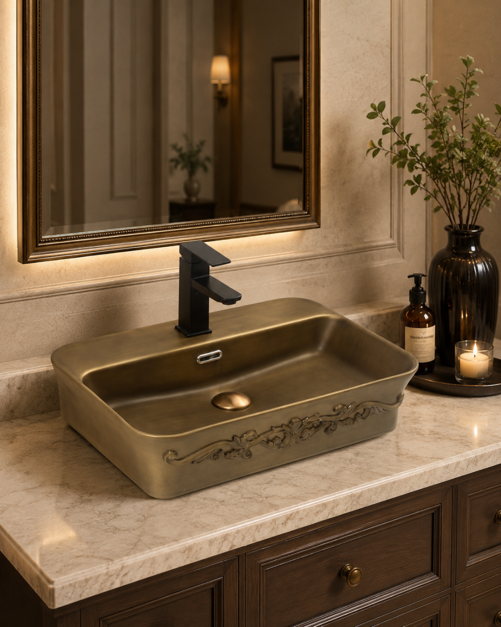 Lavoar Ceramic BisDesign Bronz Antichizat Dreptunghiular Baroc 550x380x140 mm [5]