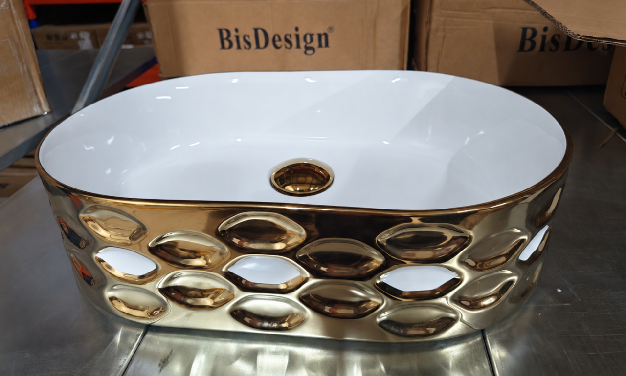 Lavoar ceramic BisDesign alb auriu 545x360x135 mm cu model 3D [6]