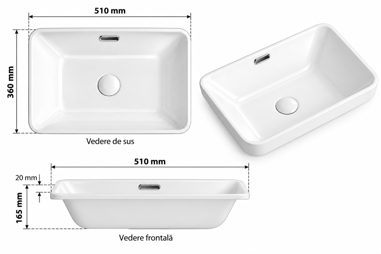 Lavoar ceramic încastrabil în blat BisDesign alb 510x360x165 mm [9]