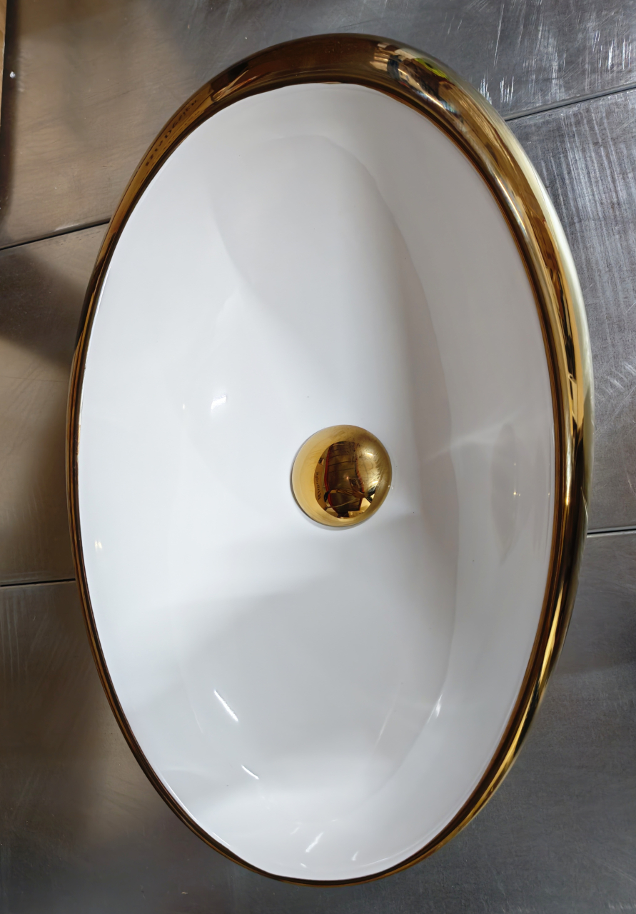 Lavoar ceramic BisDesign alb auriu lucios oval 490x310x150 mmLavoar ceramic BisDesign alb auriu lucios oval 490x310x150 mm [7]