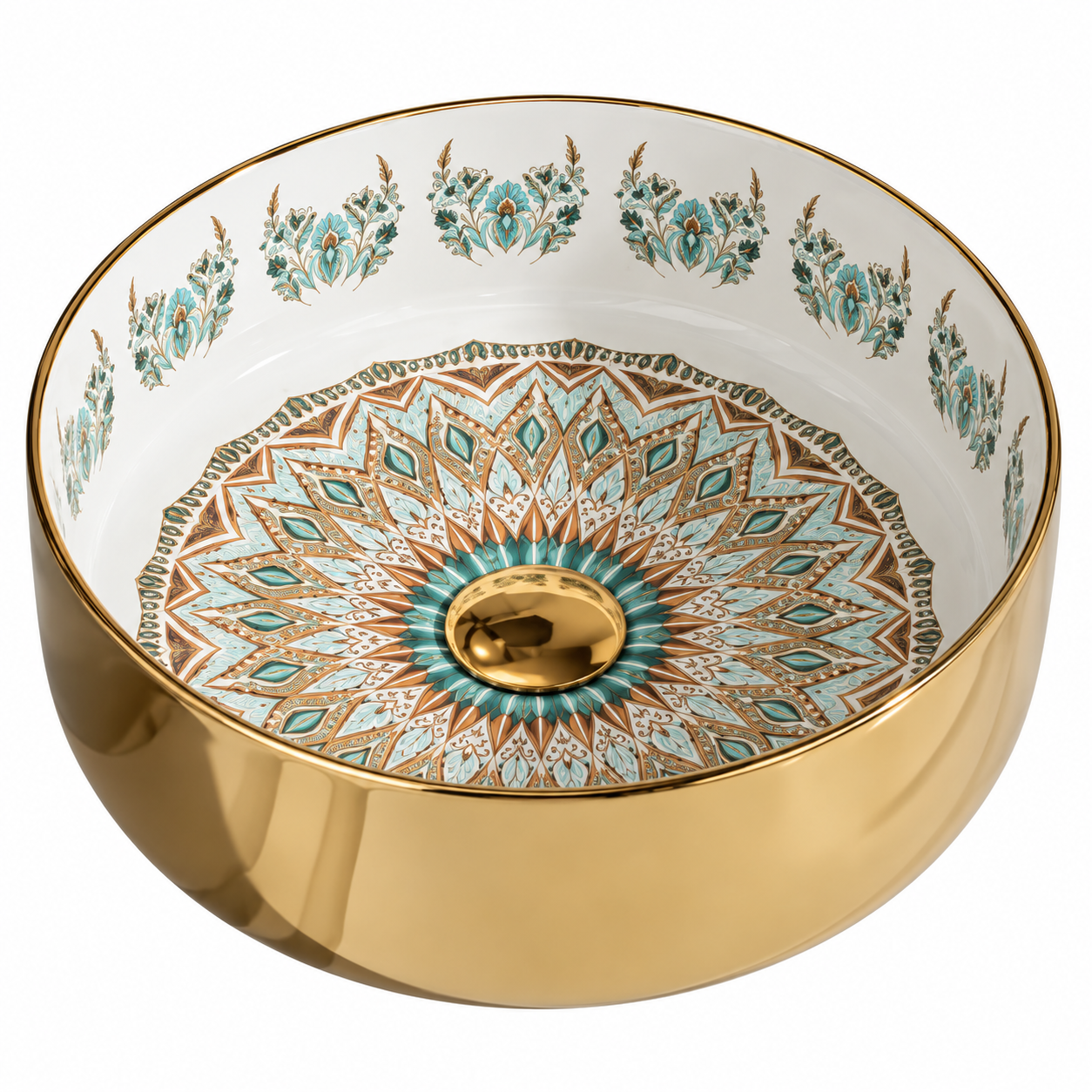 Lavoar ceramic BisDesign auriu lucios cu model turcoaz auriu 365x365x125 mm [3]