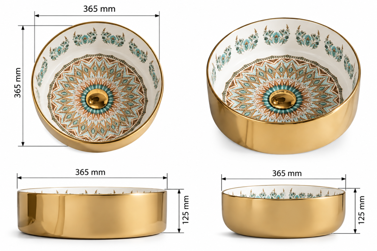 Lavoar ceramic BisDesign auriu lucios cu model turcoaz auriu 365x365x125 mm [8]