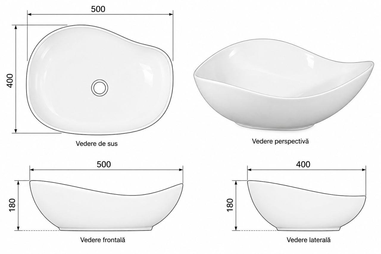Lavoar ceramic pe blat BisDesign alb lucios formă organică asimetrică [11]