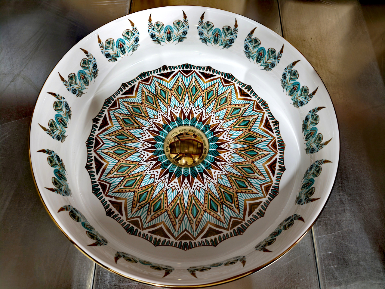Lavoar ceramic BisDesign auriu lucios cu model turcoaz auriu 365x365x125 mm [5]