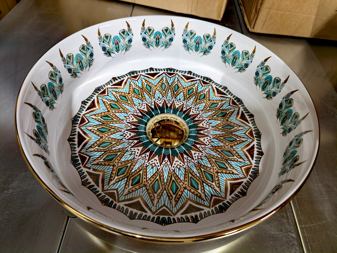 Lavoar ceramic BisDesign auriu lucios cu model turcoaz auriu 365x365x125 mm [6]
