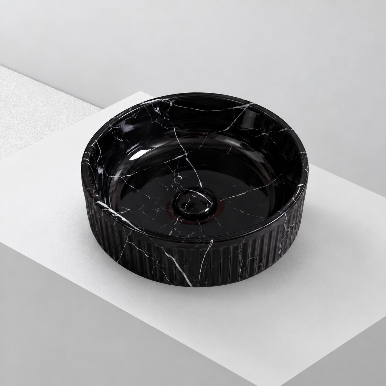 Lavoar ceramic rotund BisDesign negru marmorat striat 380x150 mm [6]