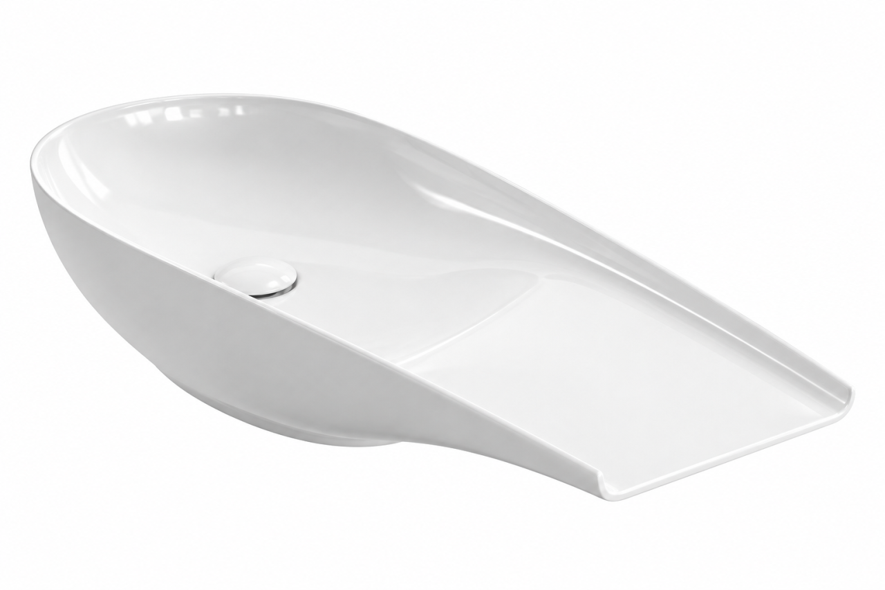 Lavoar ceramic BisDesign alb lucios asimetric pe blat 595x275x165 mm [4]