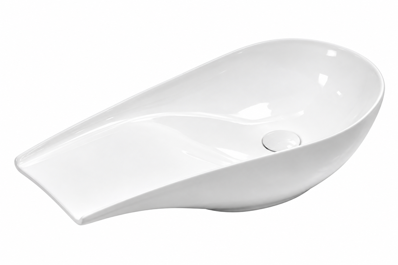 Lavoar ceramic BisDesign alb lucios asimetric pe blat 595x275x165 mm [5]