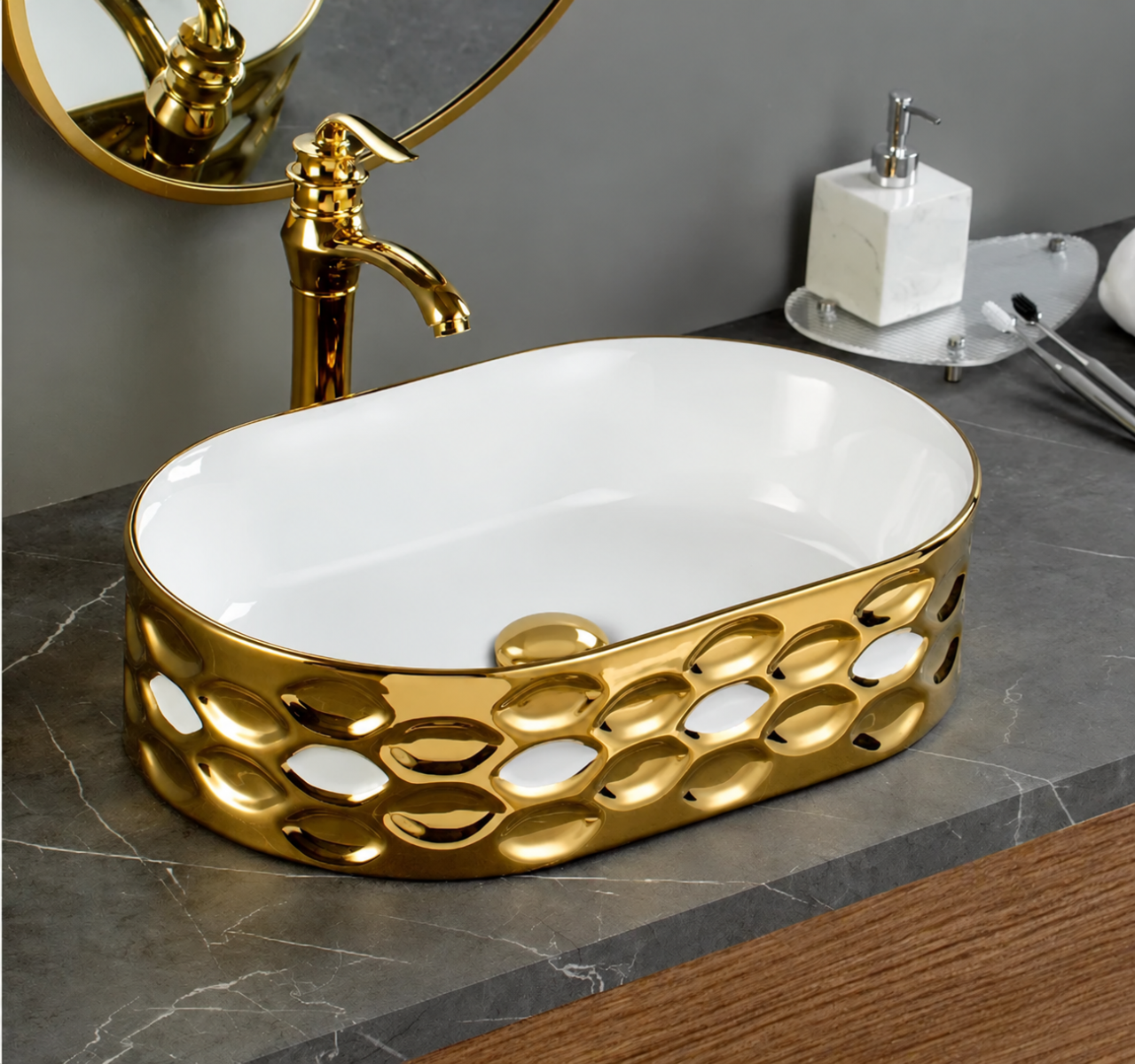 Lavoar ceramic BisDesign alb auriu 545x360x135 mm cu model 3D [4]