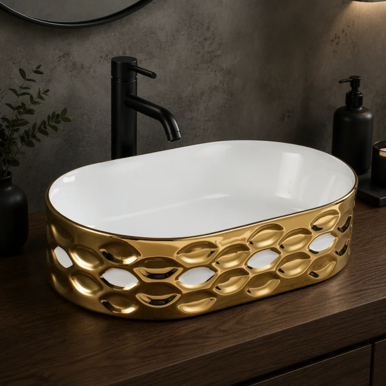 Lavoar ceramic BisDesign alb auriu 545x360x135 mm cu model 3D [3]