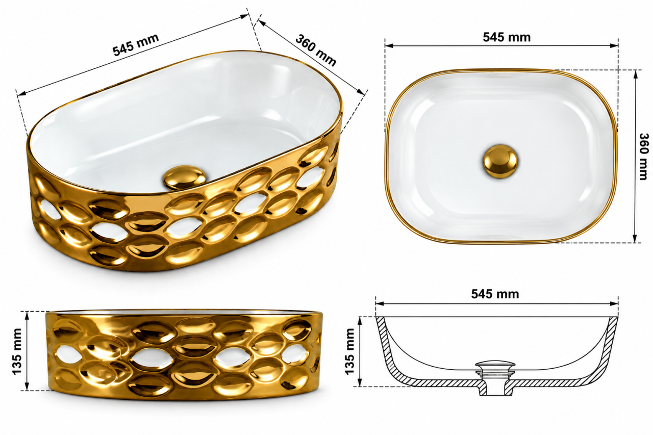 Lavoar ceramic BisDesign alb auriu 545x360x135 mm cu model 3D [10]