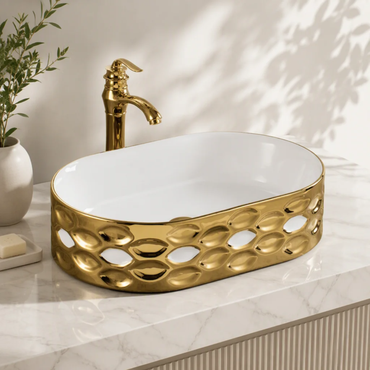 Lavoar ceramic BisDesign alb auriu 545x360x135 mm cu model 3D [5]