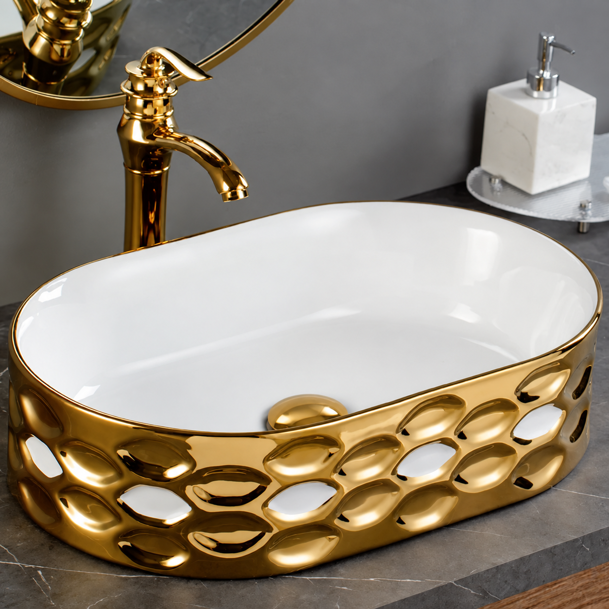Lavoar ceramic BisDesign alb auriu 545x360x135 mm cu model 3D [2]