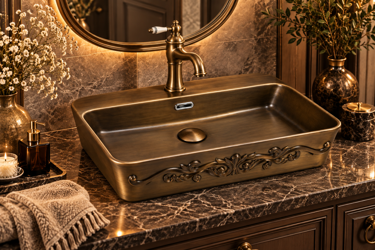 Lavoar Ceramic BisDesign Bronz Antichizat Dreptunghiular Baroc 550x380x140 mm [2]