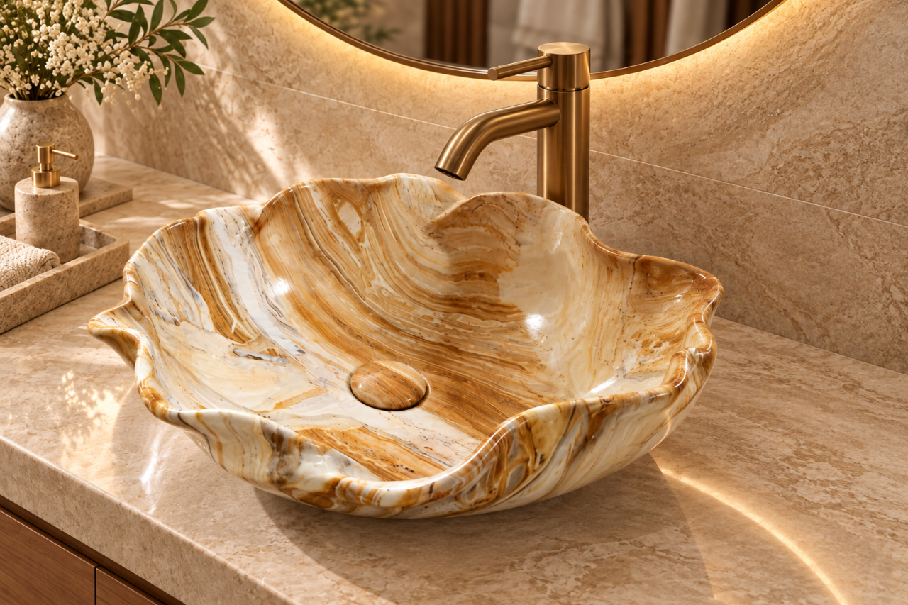 Lavoar Ceramic BisDesign Crem Bej Marmorat Organic 360x360x150 mm [3]