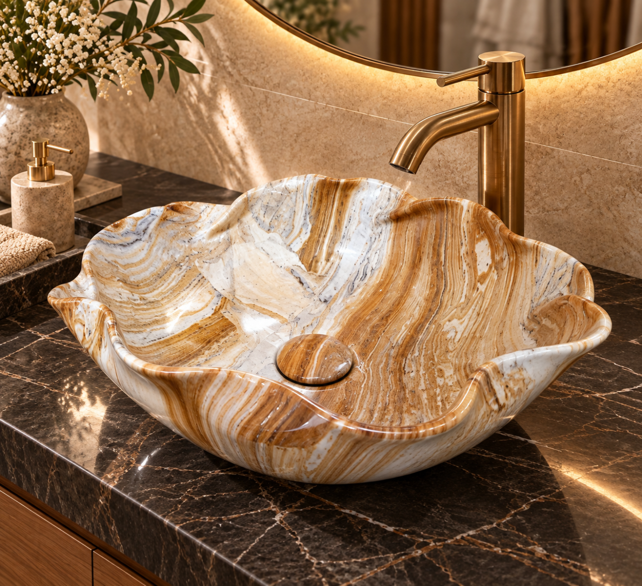 Lavoar Ceramic BisDesign Crem Bej Marmorat Organic 360x360x150 mm [2]