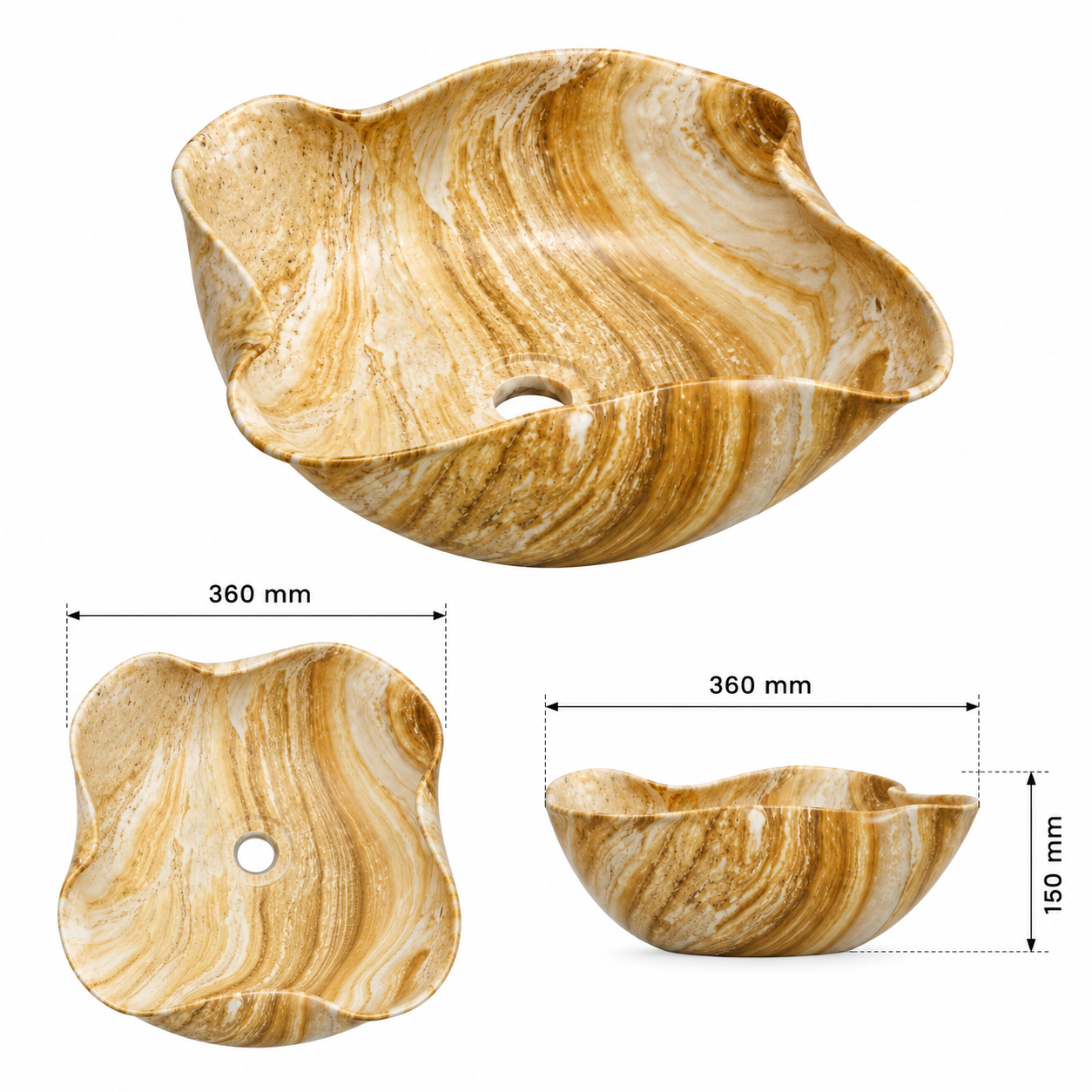 Lavoar Ceramic BisDesign Crem Bej Marmorat Organic 360x360x150 mm [4]
